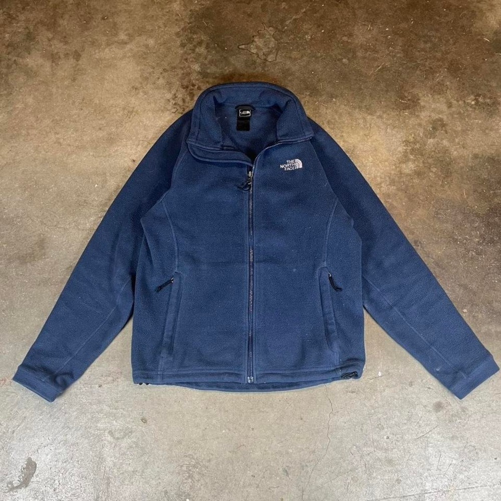 The North Face Womens Full Zip Fleece Jacket Navy Blue Mock Neck Size Medium